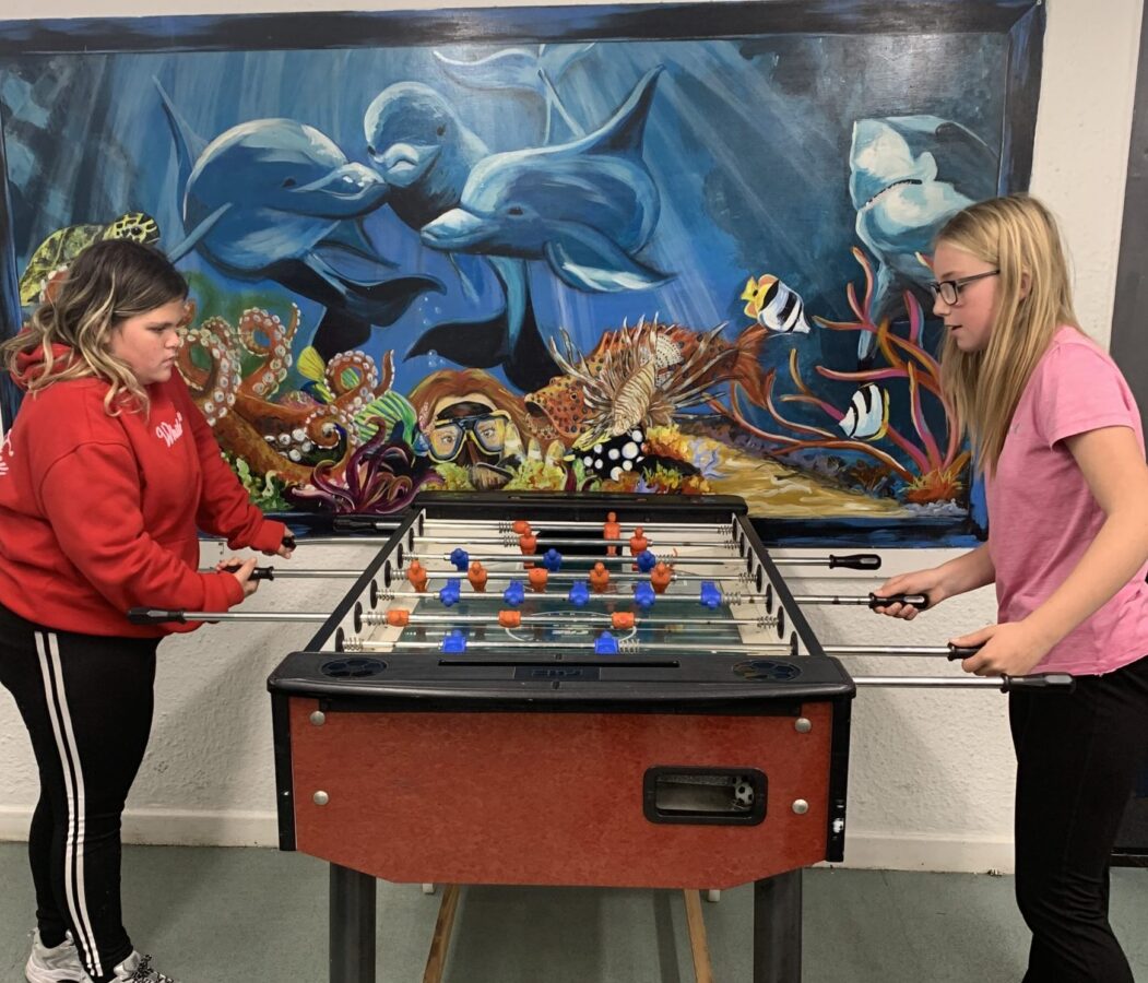 people playing table football